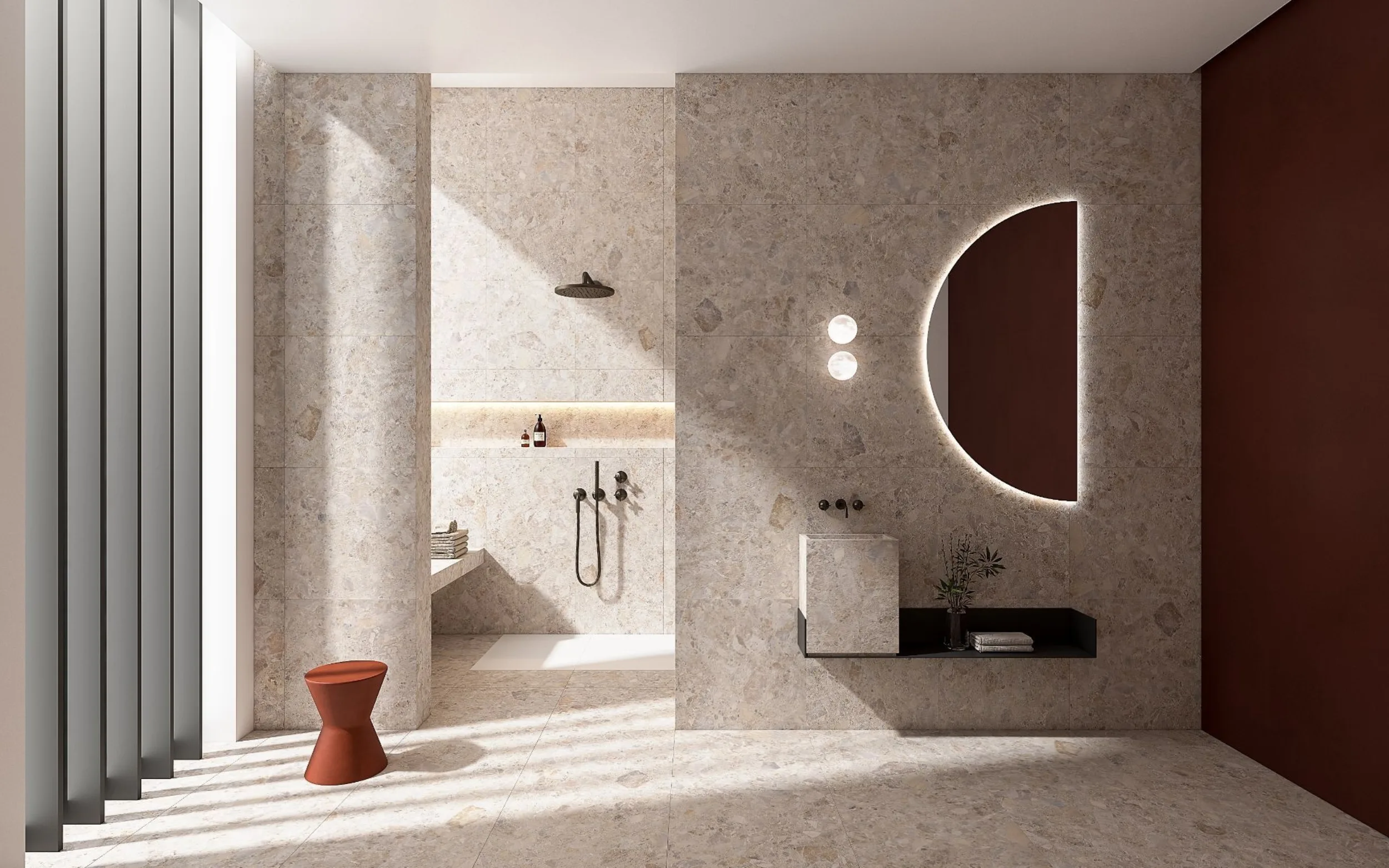 A bathroom with Tile Warehouse tile.